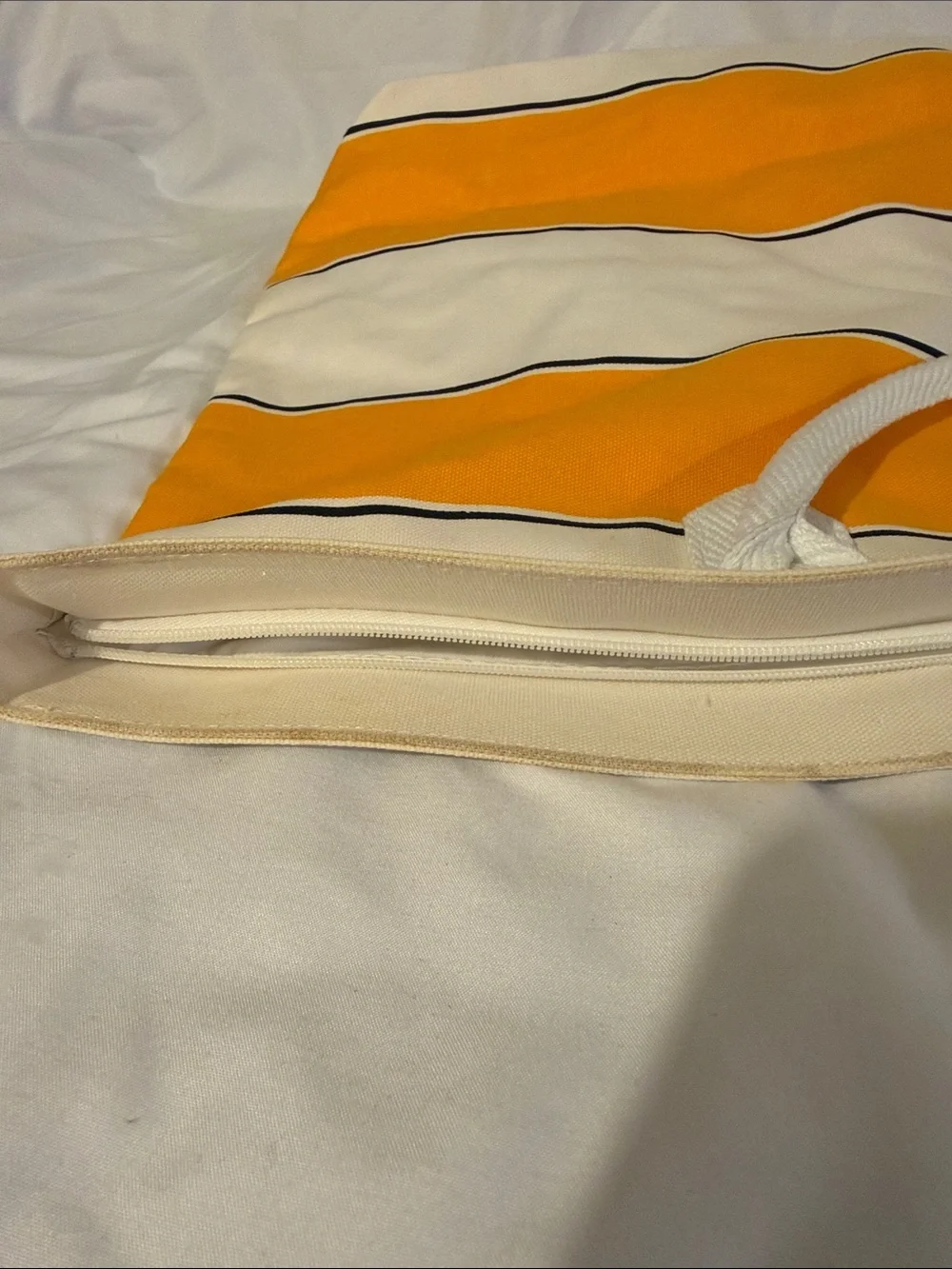 Estee Lauder Orange and White Striped Canvas Tote